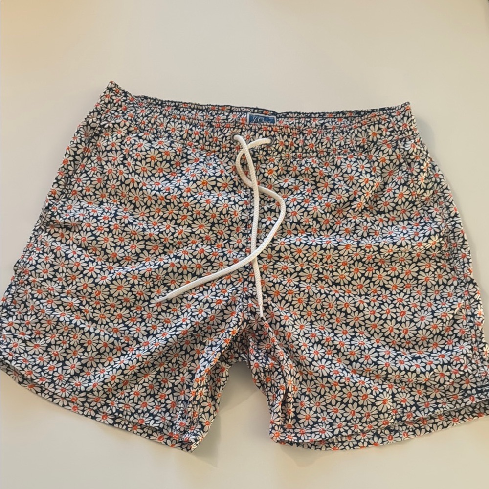 J. Crew Orange and Black Swim Trunks Quick-Dry Relaxed Fit Men Medium with liner